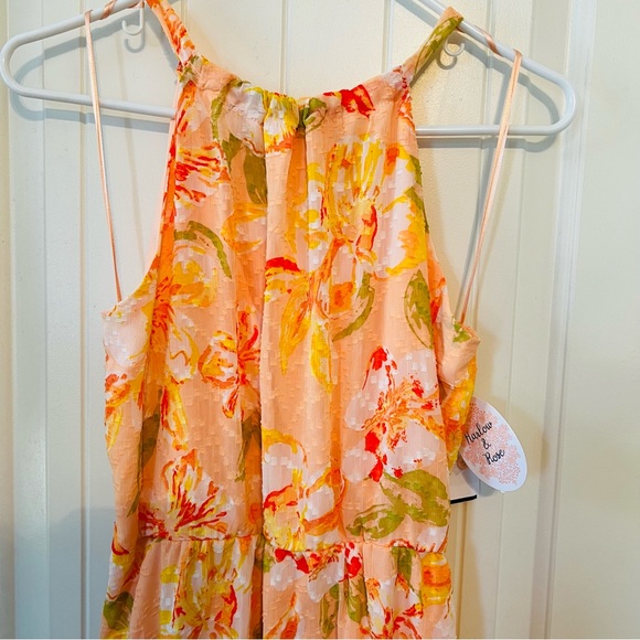 Harlow & Rose Halter Neck Peach Orange Floral Tiered Maxi Dress Tie Back NWT - Picture 3 of 9